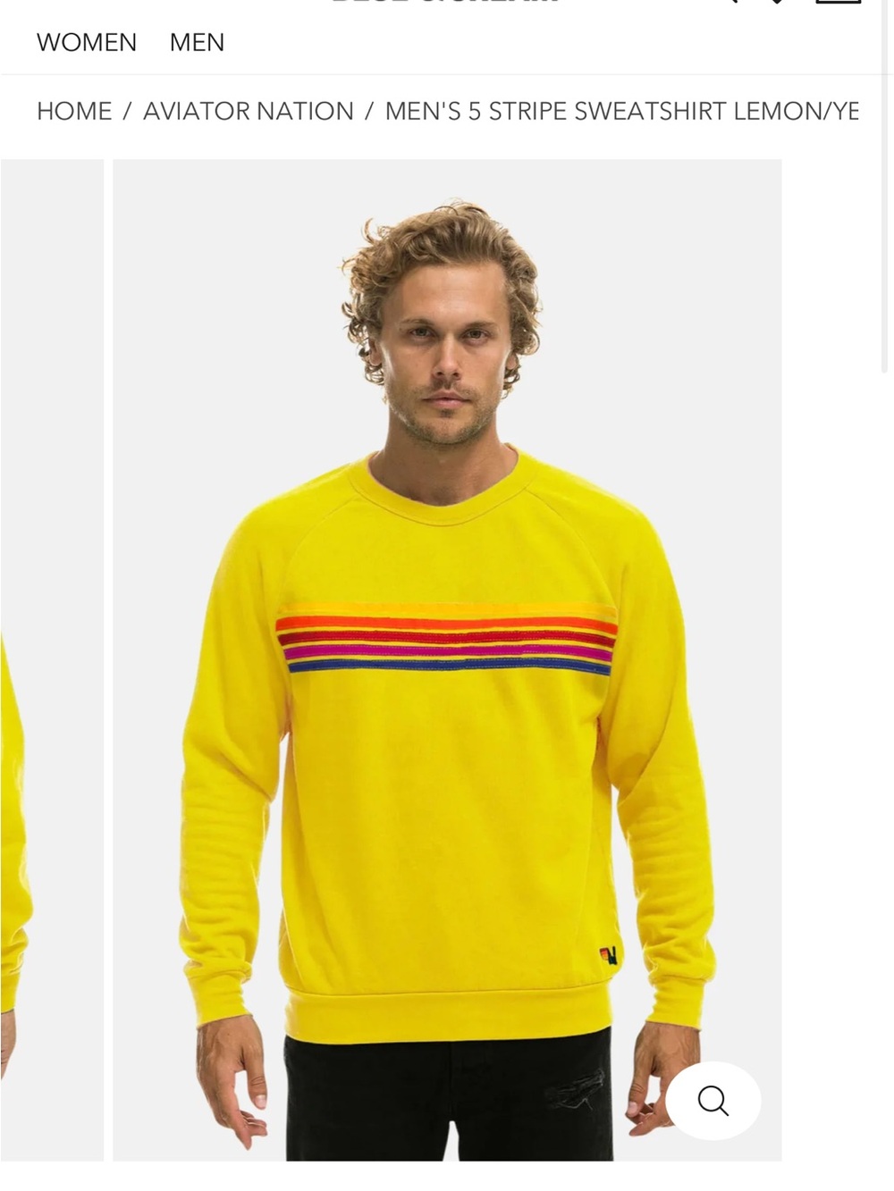 Aviator Nation Men's Bright Yellow Crewneck with Rainbow Chest Stripes